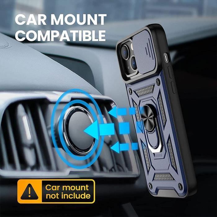 Coque et Verres Trempés - iPhone 14 - Bleu Marine - Antichoc - Support Intégré - Couvercle Coulissant