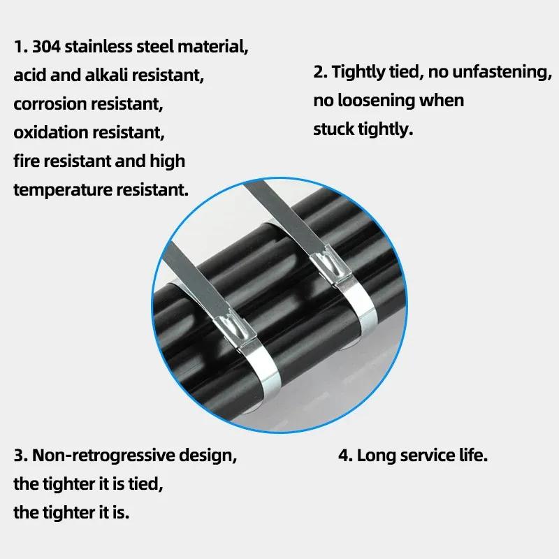 7.9 Width 100-1000mm Stainless Steel Metal Cable Ties 100PCS Wires Self-Lock Zip-Exhaust Multifunctional Locking Cable Tie