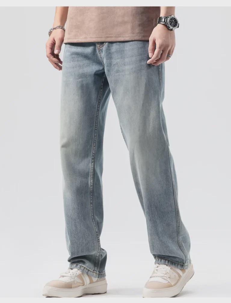 Men's Elastic Loose Straight Wide-Leg Jeans - Large Size Casual Spring/Summer Trendy Pants