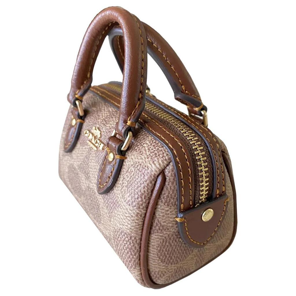New COACH Coated Canvas With Smooth Leather Bag Charm Bag Merch Mini Women's Gold & Tan & Brown CX068-IMXHE