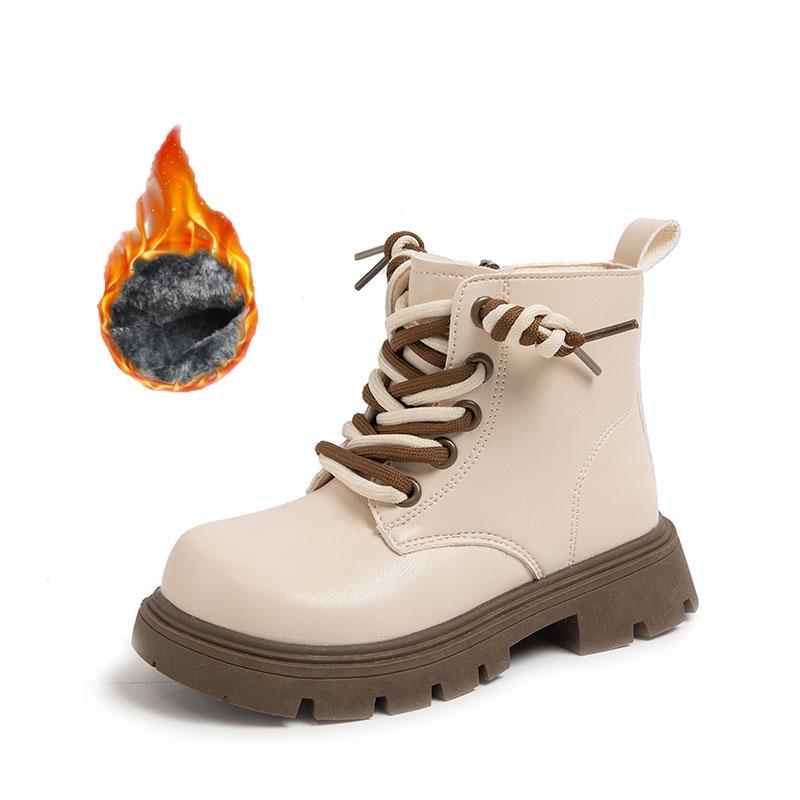 

Детские плюшевые теплые полусапожки в британском стиле, повседневные и модные модные сапоги, хлопковые сапоги 37 бежевый