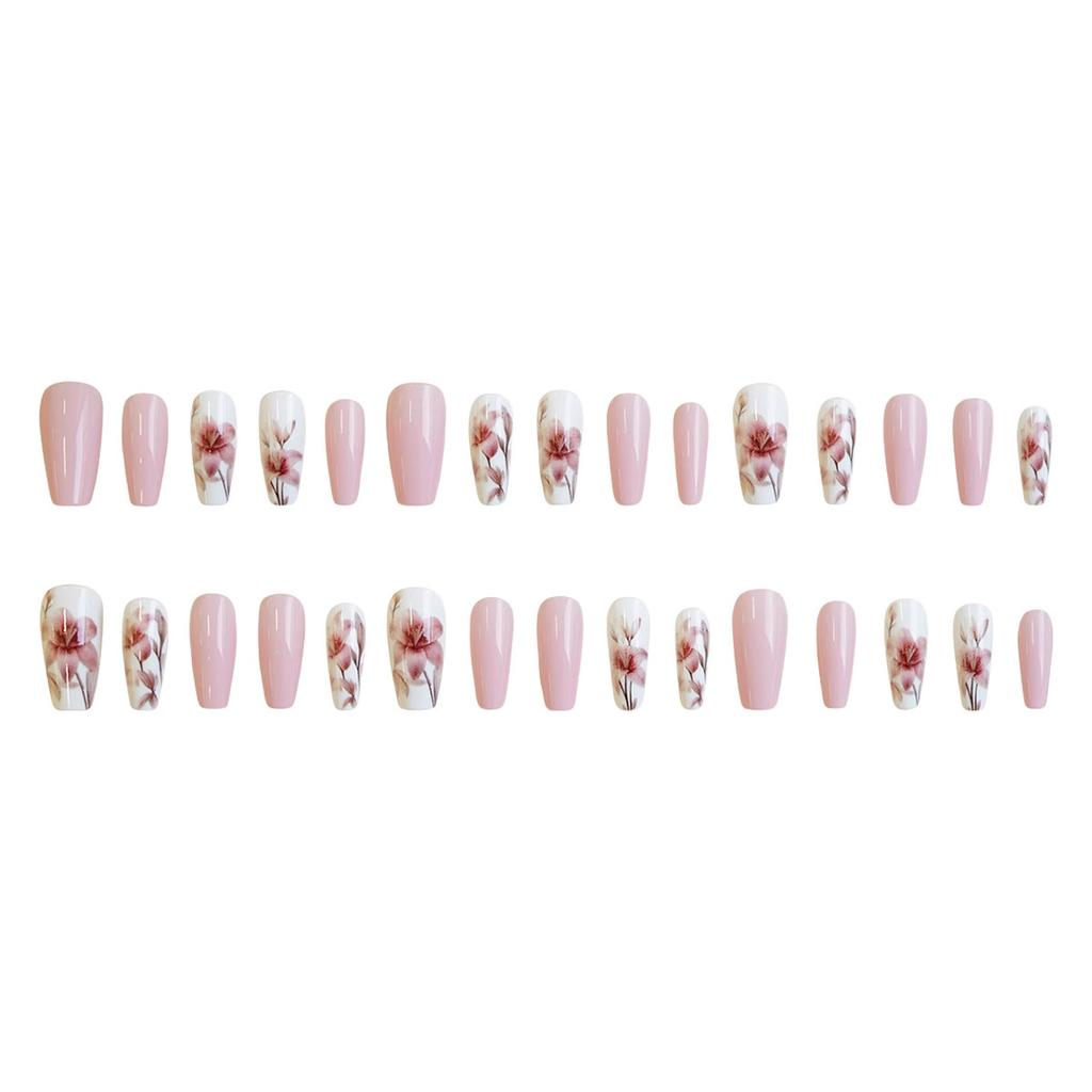 Pink Lily Fake Nails Pink White Gradual Change Lily Small Fresh Beautiful Wind Wearing Nail Piece