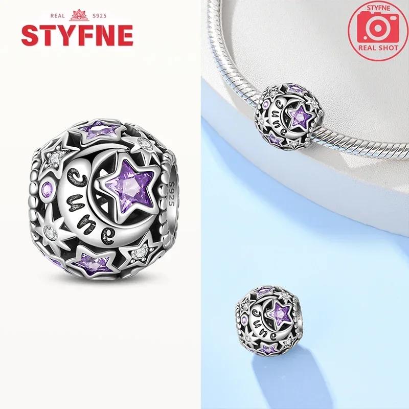 Copper Blue Stars Moon Zircon Round Twelvemonth Charm Bead Fits Bracelets Women Genuine Jewellery DoItYourself Beautiful Gifts Accessories