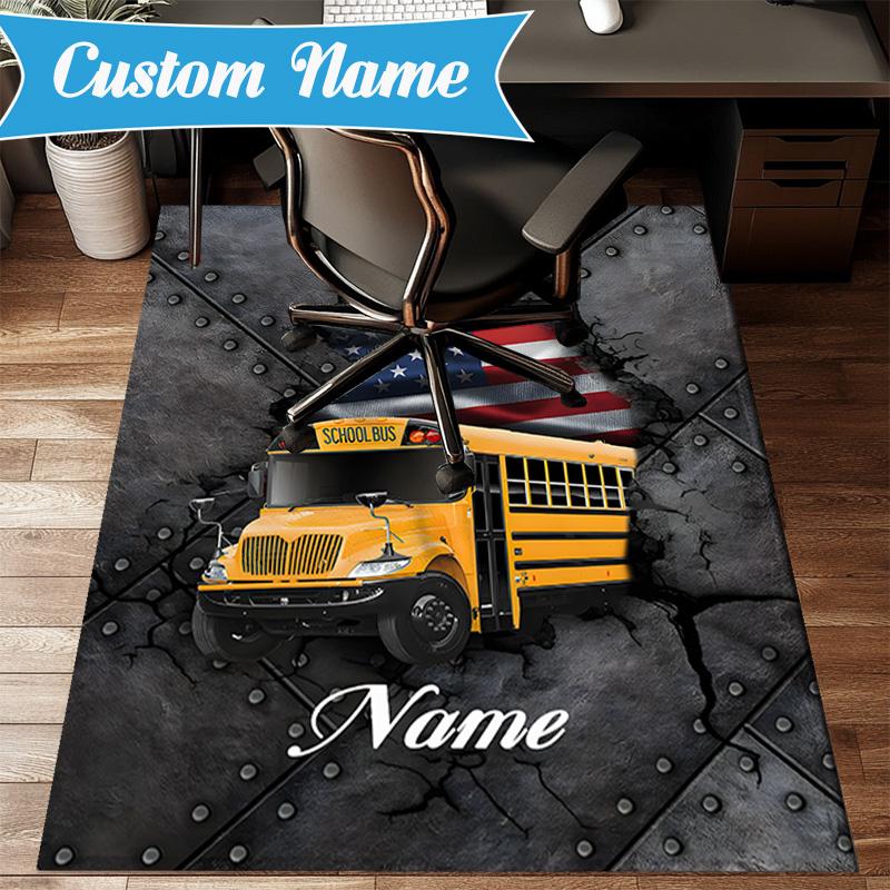 Custom Name School Bus Adventure Rug Game Carpet, Floor Mat for Bedroom Living Room Entryway Rug, Home Decor Idea Gift for Christmas birthday