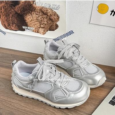 Silver Platform Heightening Moral Training Shoes Women's 2025 New Fashion Versatile Mesh Breathable Sports and Leisure Forrest Gump Shoes