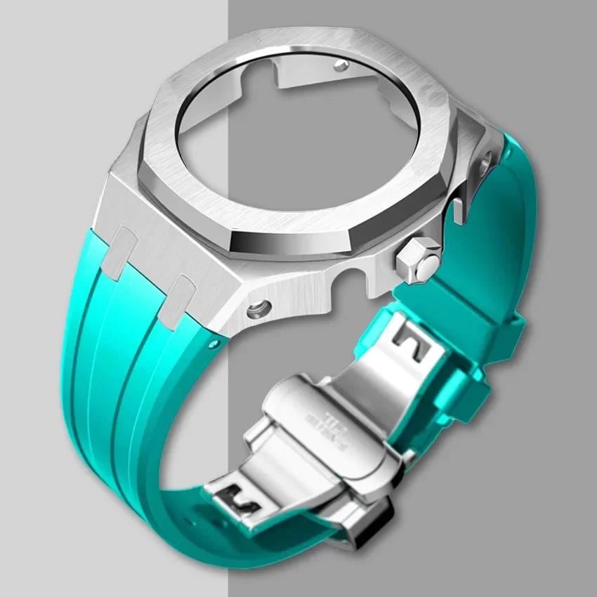 Ny Gen5 Casioak-fodral i rostfritt stål för G-Shock GA2100 Mod-kit Modifieringssats Metallram gummiband för GA2110 GAB2100