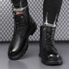 Fashion Cow Leather Winter Warm Wool Platform Boots for Men Fashion Casual Metal Designer High Top Work Shoes Male Black Ankle Boots