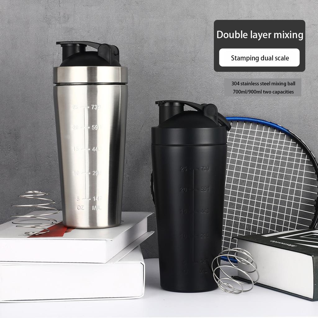 500ML/750ML Edelstahl Protein Pulver Shaker Flasche mit Stahlkugel und Skala Auslaufsicher Fitnessstudio Fitness Sport Molke Shakes Cu