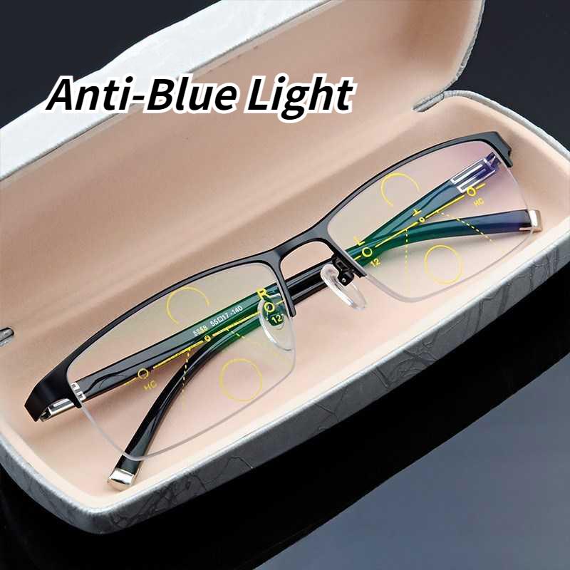 Multifokale Lesebrille Progressive Bifokal Herren Blaulichtfilternde Brille Metall-Speichermaterial Überlegene Qualität Lesebrille