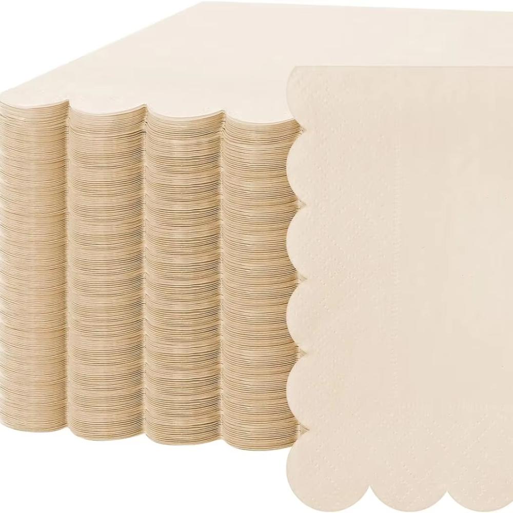 50PCS Scalloped Sage Cocktail Napkins Disposable Paper Tissue Party Napkin Beverage Towels for Wedding Birthday Christmas Supply