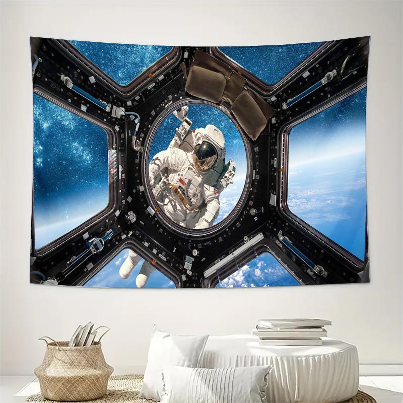 Astronaut Space Station Outer Space View Wall Tapestry Machine Washable All Season Decor Art Print Cosmic Design Home nontoxic 74x94cm(29x37in)