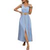 Casual Sleeveless Summer Vacation Dress with Belt and Slit - 2025 European & American Style