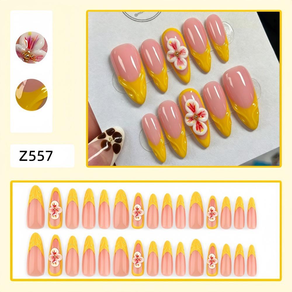 3D Yellow Wave French Carved Nail Art - 30 High-End Wearable Tips