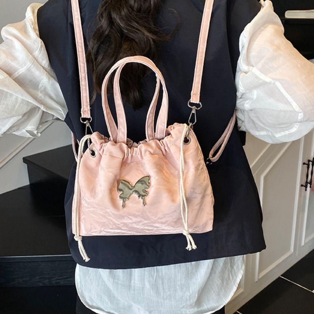 Magnetic Buckle Silver Butterfly  Backpack Metal Chain Pearl Chain Handbag  Daily