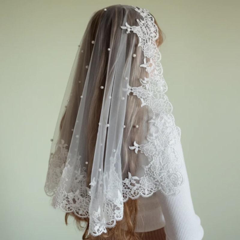 Elegant Russian Bridal Veil Scarf with Cultural Design for Themed Parties Festival Event Polyester Fabric Headcover
