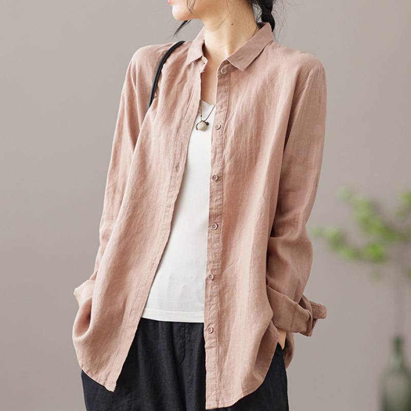 Spring Autumn Button Shirts Casual Turn Down Collar Womens Long Sleeve Blouse
