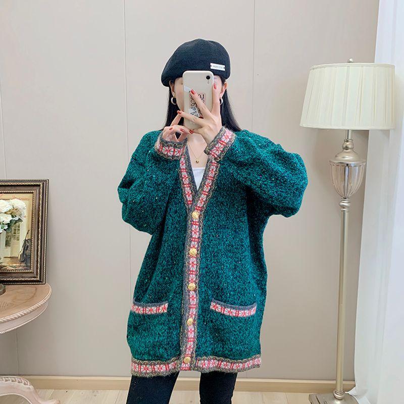 

Sunshine House Autumn and Winter New Arrival Domestic Counter Tail Goods Hong Kong Style V Neck Long Sleeves Women s Wool Outwear Cardigan Thick Green Bust size 116