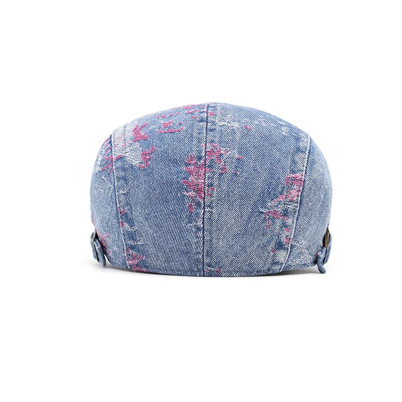 Denim Beret Women's Retro British Peaked Cap Men Print Forward Cap