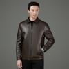 Men's Plus Size Genuine Leather Jacket - Spring/Autumn Middle-aged Casual Lapel Outerwear