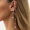 Long Tassel Chain Clip Earrings Pearl Metal Chain Ear Cuff Minimalist Design Ear Clip  For Women