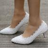 Large Size 5 Cm Lace High Heels Slim Heels Wedding Shoes Work Pointed Toe Bridesmaid Shoes Annual Meeting Photo Shoes
