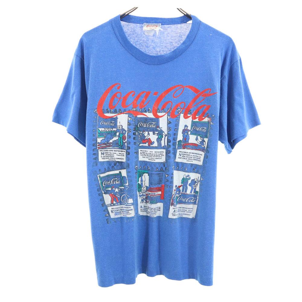 CocaCola 80s vintage Short sleeve Single stitch T-shirt L blue Men's Used