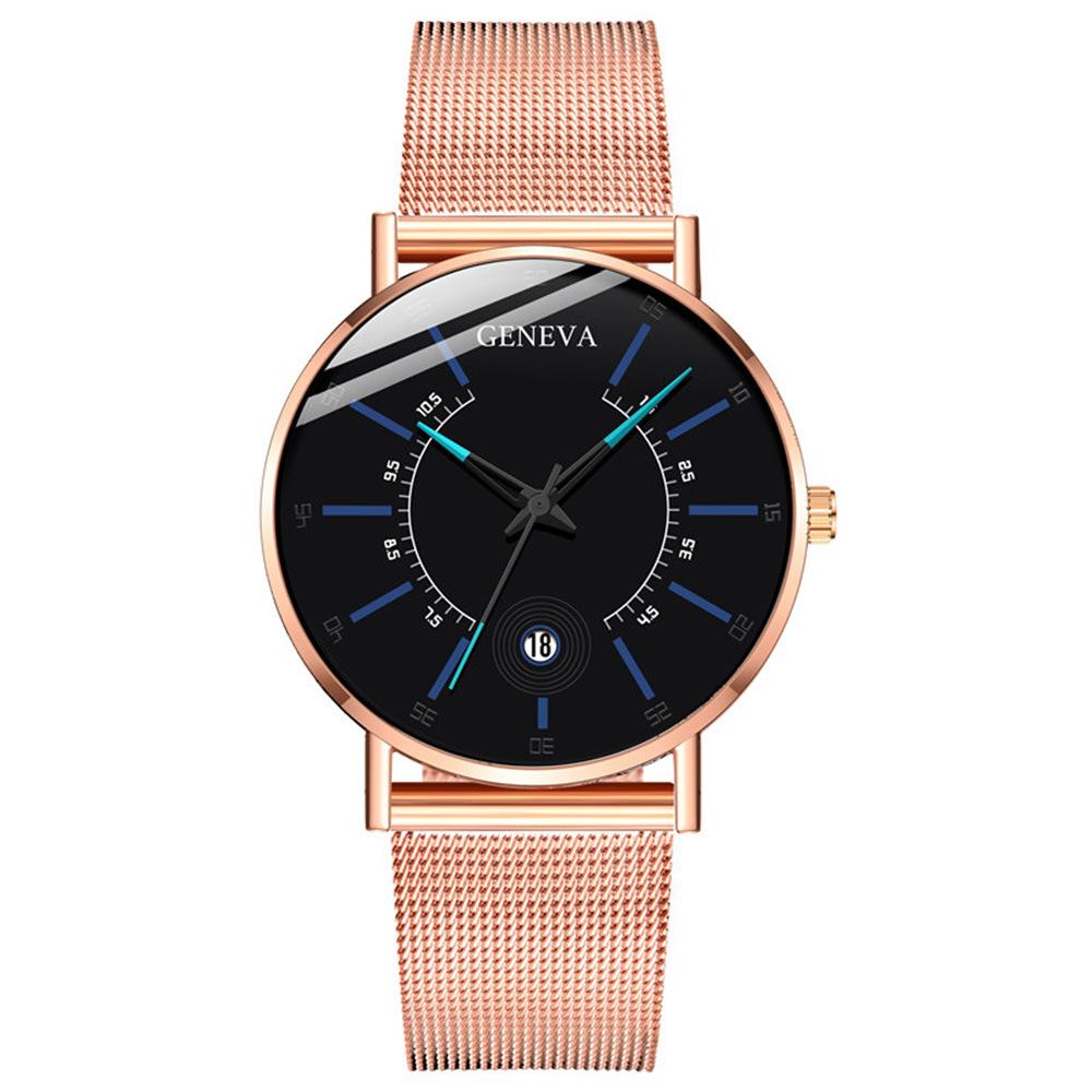 Wish Dashboard Men's Mesh Strap Watch with Blue and Red Hands and Calendar