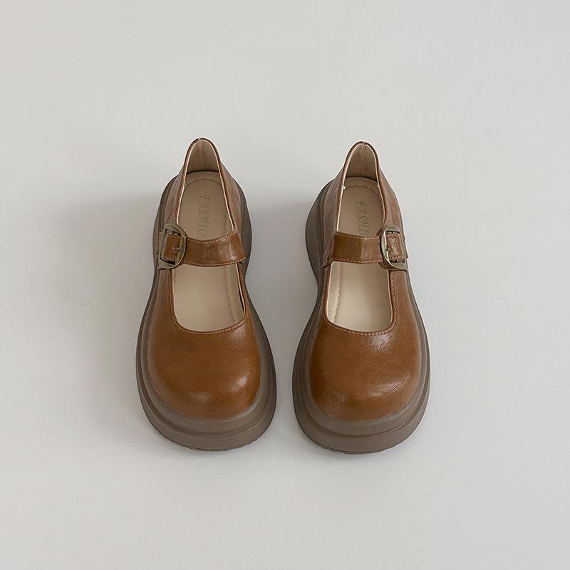 

Корейская версия модных универсальных однотонных ретро туфель Мэри Джейн на платформе, женская осенняя новинка 2025 года, обувь для выхода в свет с увеличением высоты 35