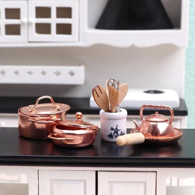 Realistyczny Zestaw Narzędzi Kuchennych do Domku dla Lalek 6 szt. Miniaturowe Łopatki Ubijaczki do Jajek do Ekspozycji Miniaturowej Sceny Kuchennej