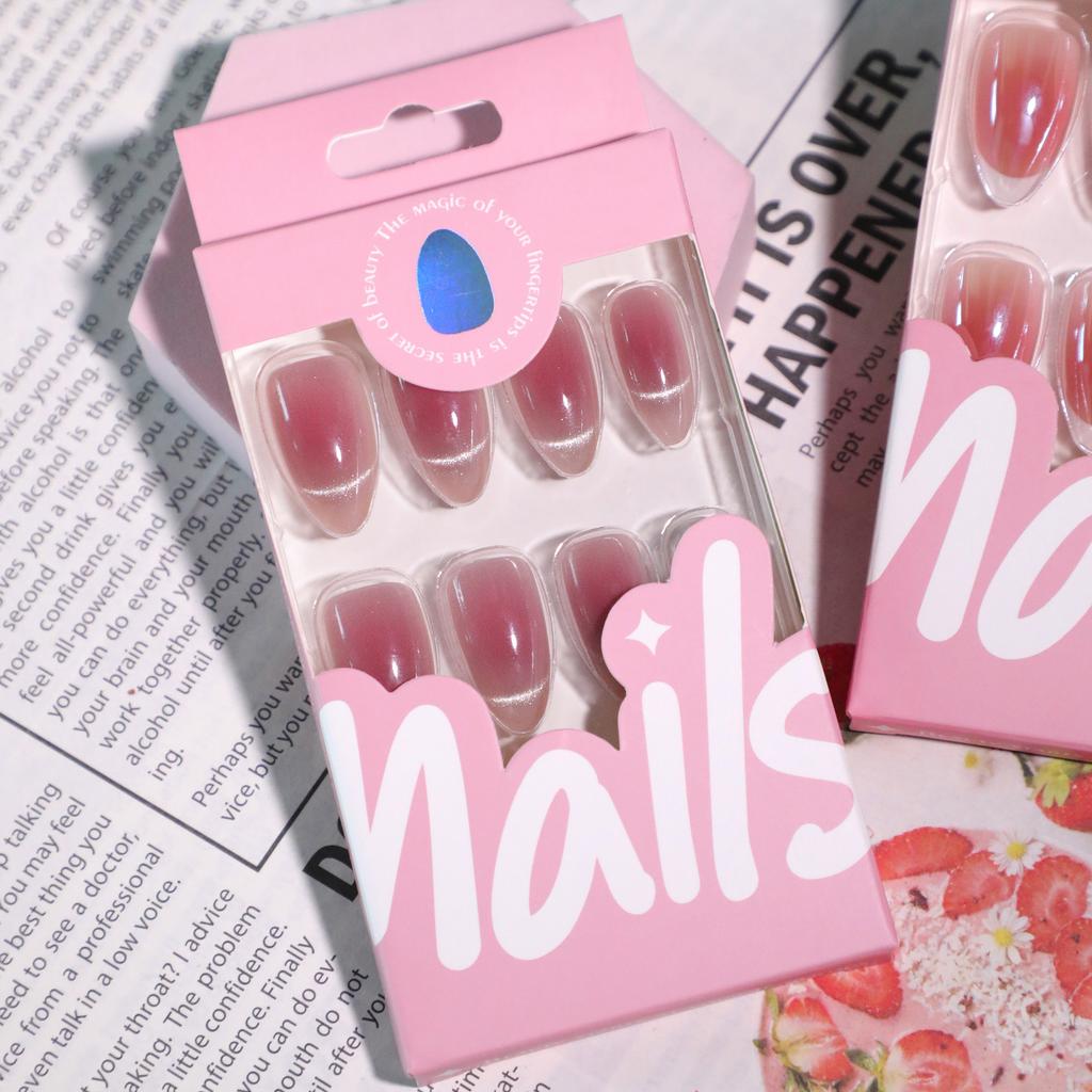 Europe and the United States Hot-selling Blush Manicure Short Almond Type Wearing Nail Piece French Cat Eye Gradual Change Wearing Nail