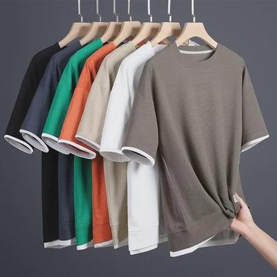 Męski letni waflowy T-shirt z krótkim rękawem z lodowego jedwabiu o luźnym kroju