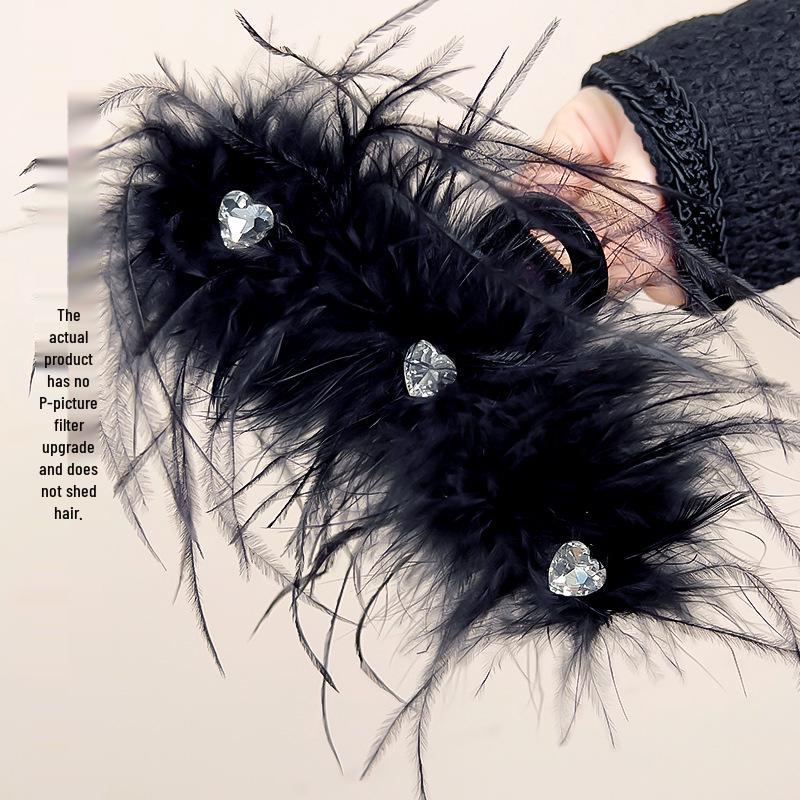 High-End Plush Ostrich Feather Hair Clip with Rhinestones