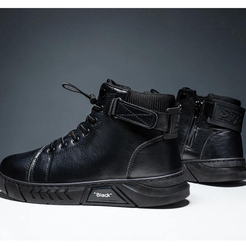 Moda 2024 Outono Sapatos Masculinos Antiderrapantes Sapatos de Segurança para Trabalho Impermeáveis Casuais Botins de Couro Sola Grossa Tênis Zapatillas De Hombre