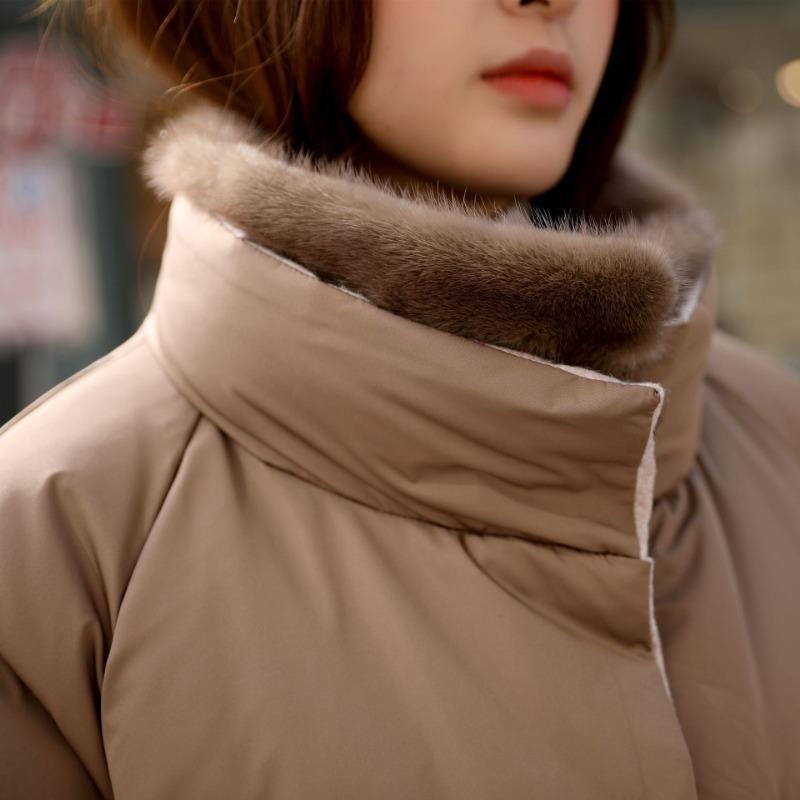 Women's 90-down Solid Color White Goose Down Medium and Long New Women's Clothing Thickened Down Jacket