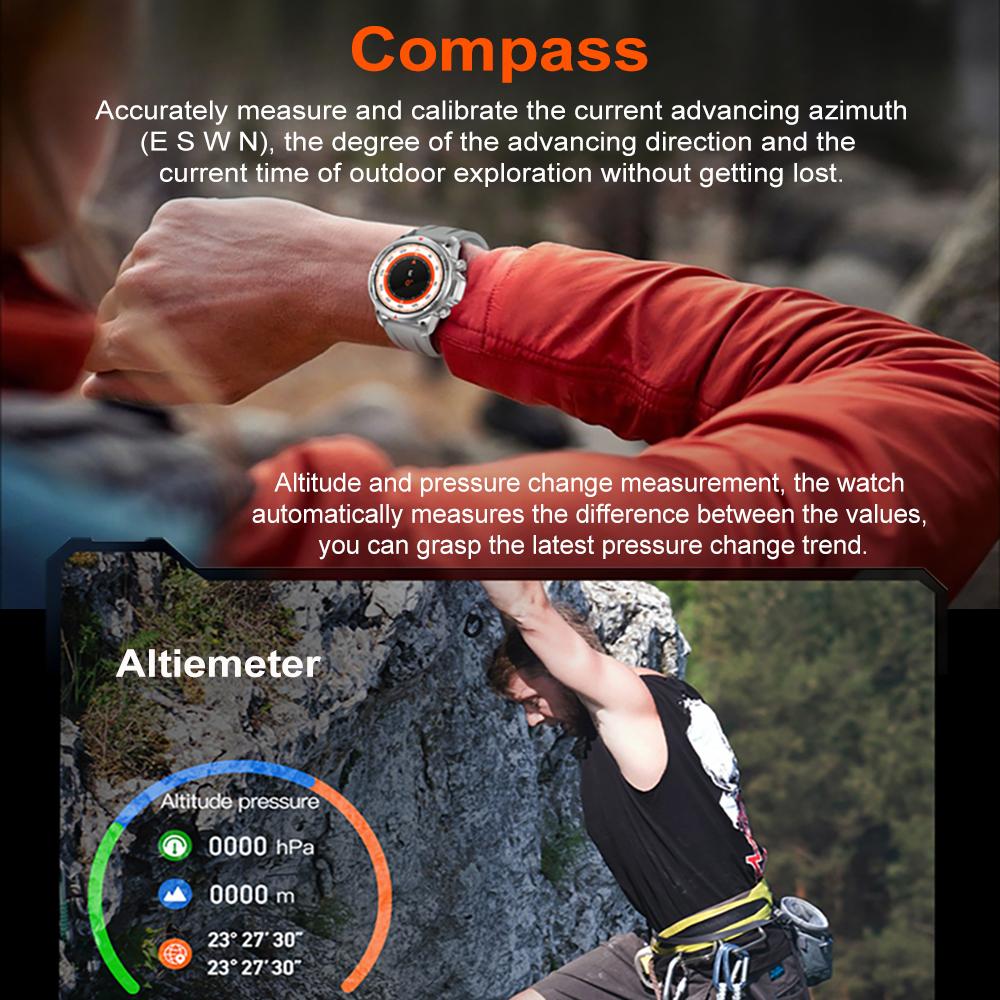 2025 Men's Sports Smartwatch Men Compass Fitness Tracker IP68 Waterproof Bluetooth Call Smartwatch Man Compatible Android IOS