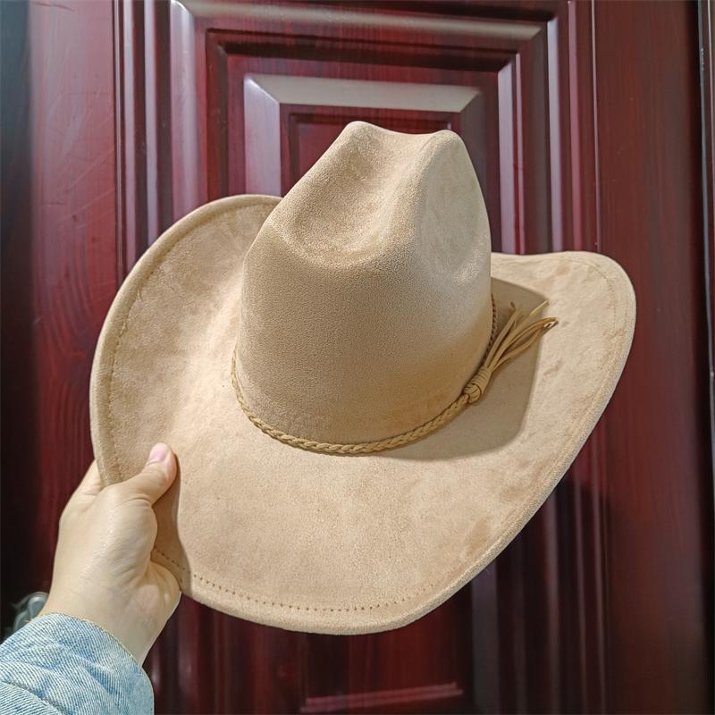 My Extreme Outdoor Activities Women's Suede Hat Camel Color Cowboy Hat New 58Cm Cowboy Hat Suede Material Water Drop Top Men's And Knight Hat 56-58Cm