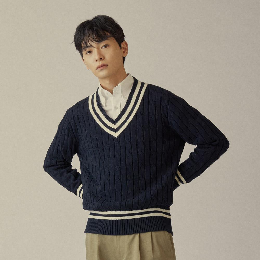 MANNERGRAM Preppy V-Neck Long-Sleeve Knit Navy