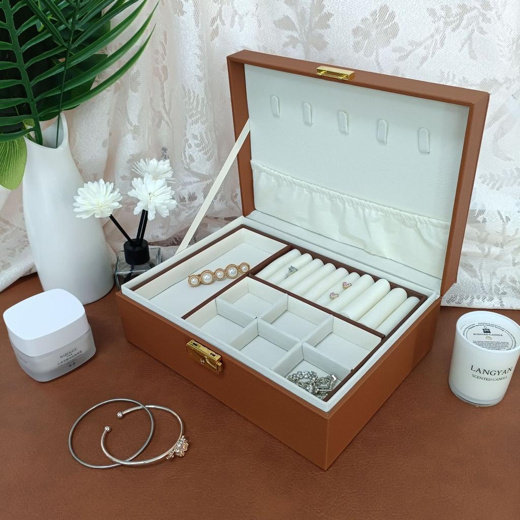 Double-layer locked storage box, jewelry box, jewelry box, stud earrings, ring box, necklace, jewelry packaging box.