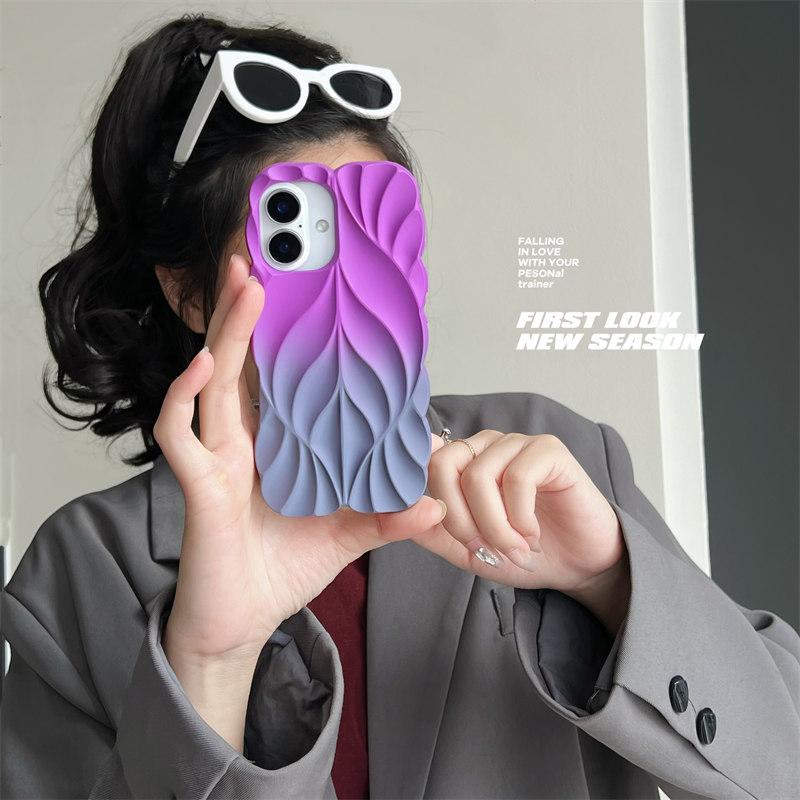 Luxury Gradient Spray 3D Leaf Soft Silicone Case for iPhone 16 Pro Max 15 14 Plus iPhone 13 All-Inclusive Fall Protection Cover