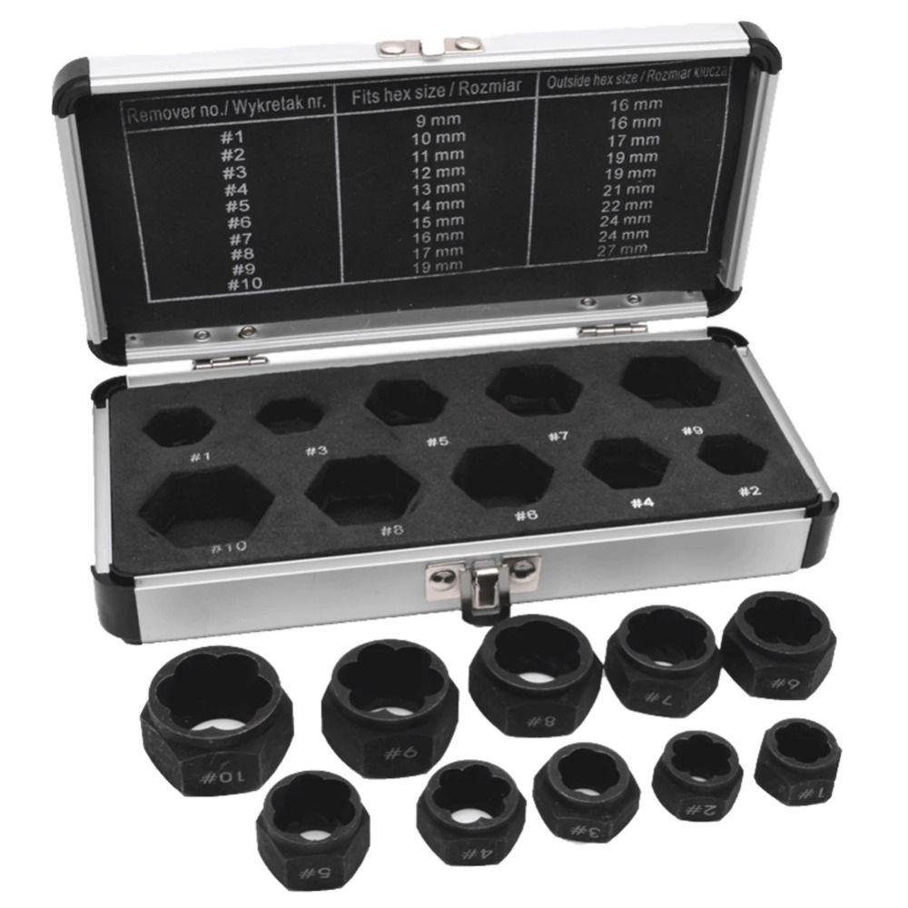 Hexagonal Design Bolt Extractor Set with Aluminum Box Nut Removal Socket  Damaged Bolts