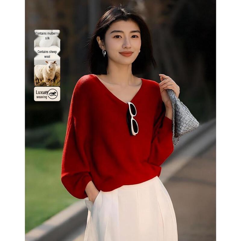Demana  Cloud Veil  V-Neck Lantern Sleeve Knit Sweater M