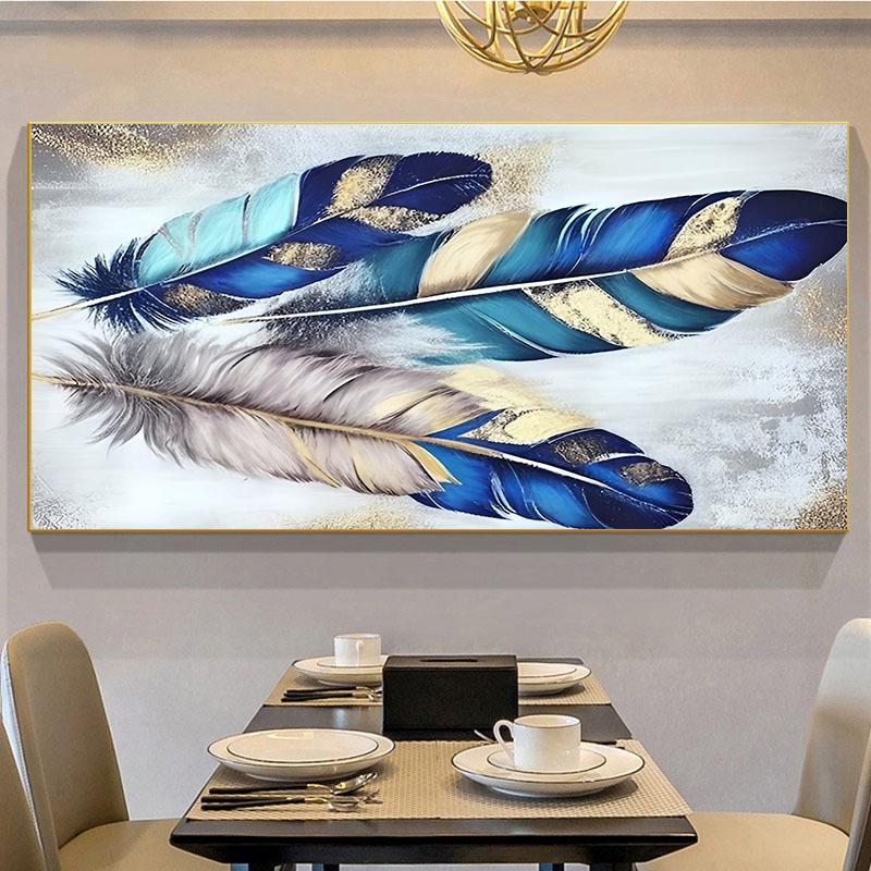Abstrakcyjne kolorowe pióra płótno malarstwo ścienne sztuka nowoczesne złote pióra dzieła sztuki plakaty i wydruki do salonu wystrój ściany