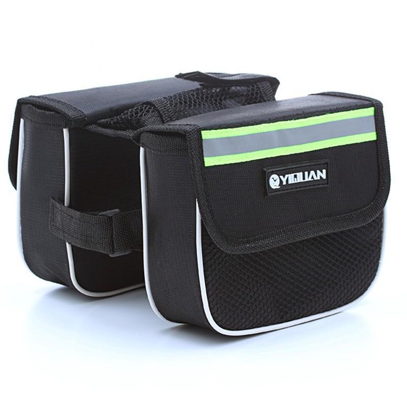 Mountain Bike Handlebar Top Tube Saddle Bag 3-in-1 Cycling Storage Pouch Black No