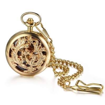 JEWELRYWE Taschenuhr, automatischer Aufzug, mechanisch, Skelett, römisch, analog, Anhängeruhr, Taschenuhr, wasserdicht, antiker Stil, Drache, Phönix, chinesisch