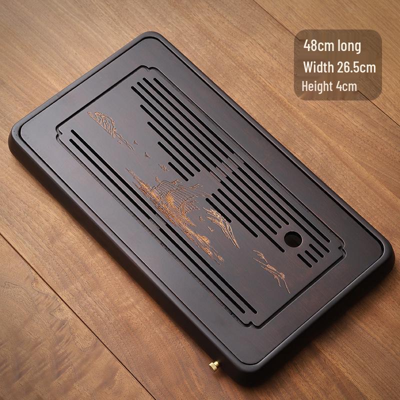 Bamboo Tea Tray with Water Storage - Simple Rectangular Design for Tea Sets