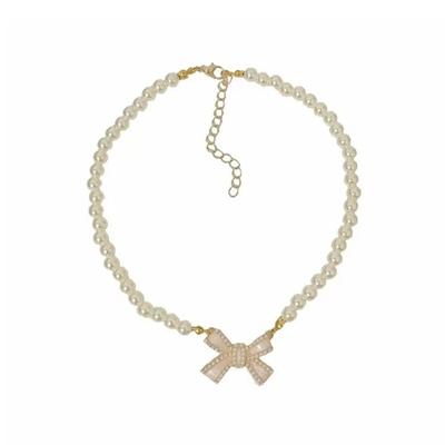Elegant Bowknot Pendant Necklace Simple Y2K Pearl Chain Choker Party Jewelry