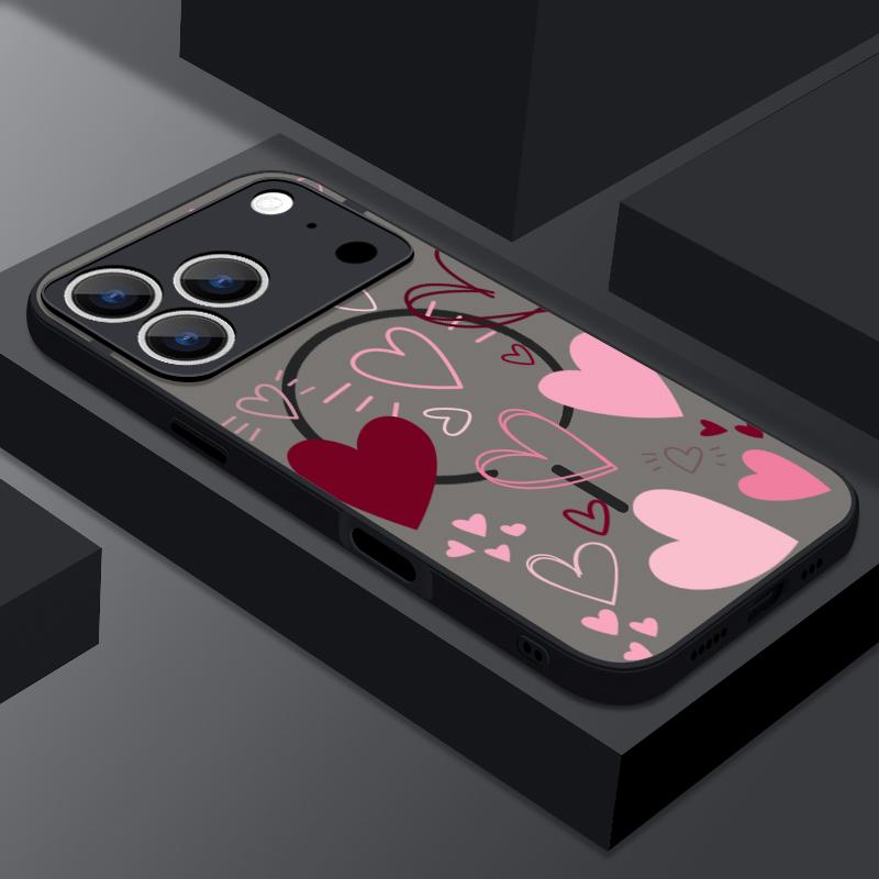 Love Hearts Print Case For iPhone 17 Pro Max Case iPhone 16 15 14 13 Pro Max 17E Magnetic For Magsafe Thin Ring Hybrid TPU+PC Matte Cover