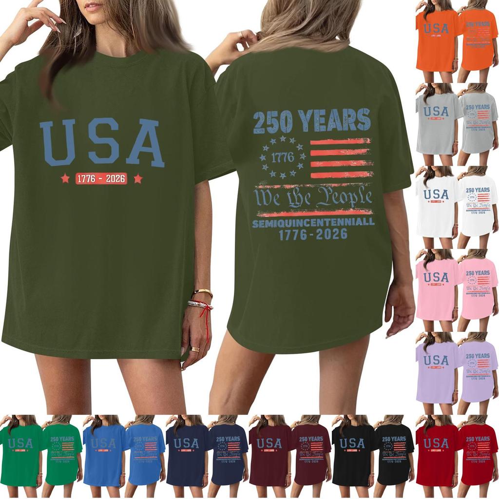 Women’s Casual Short Sleeve Crew Neck T-Shirt with USA 250th Anniversary Printed Graphic Loose Fit Comfortable Top 1776-2026 Commemorative Design