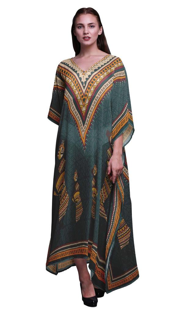 Phagun Tribal African Long Caftan Maxi Dress Beach Swimwear Cover Up Womens