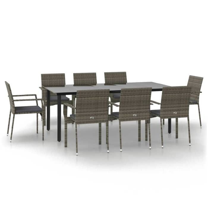 VidaXL 9-piece Garden Dining Set and Cushions Black and Grey 3185142